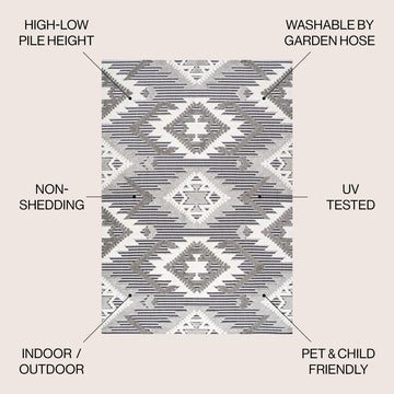 Sumak High-low Pile Neutral Diamond Kilim Area Rug